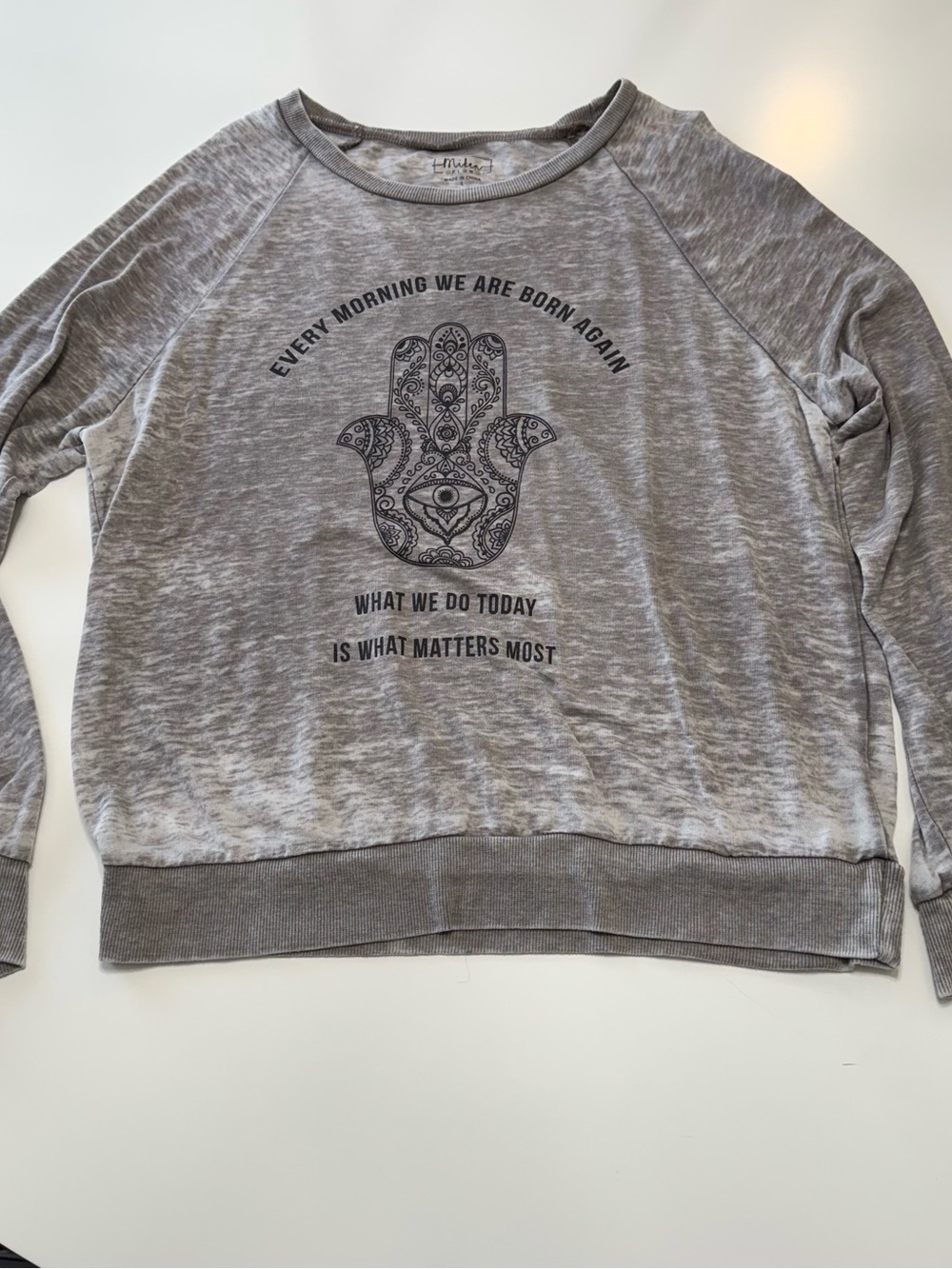 Miken Gray Heather Long Sleeve Tee with Black Hamsa Graphic Size Large - Picture 2 of 6